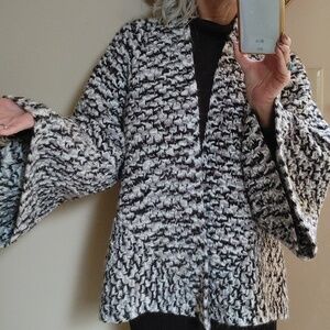 Cozy White Black & Gray Crocheted Sweater Size S to 4X